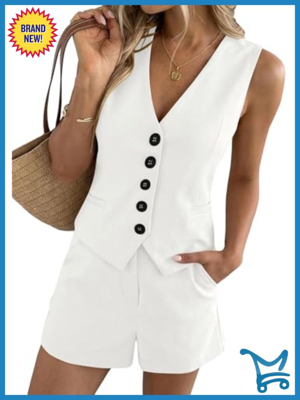 2 Piece Sets for Women Button Vest Tops High Waist Shorts Business Casual